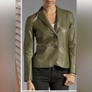 Vince Olive Green Single Button Fitting Leather Jacket size 2